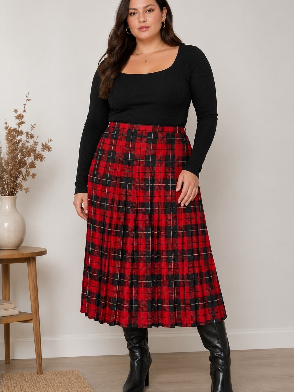 Pendleton Vintage Wool Wallace Tartan Pleated Midi Skirt